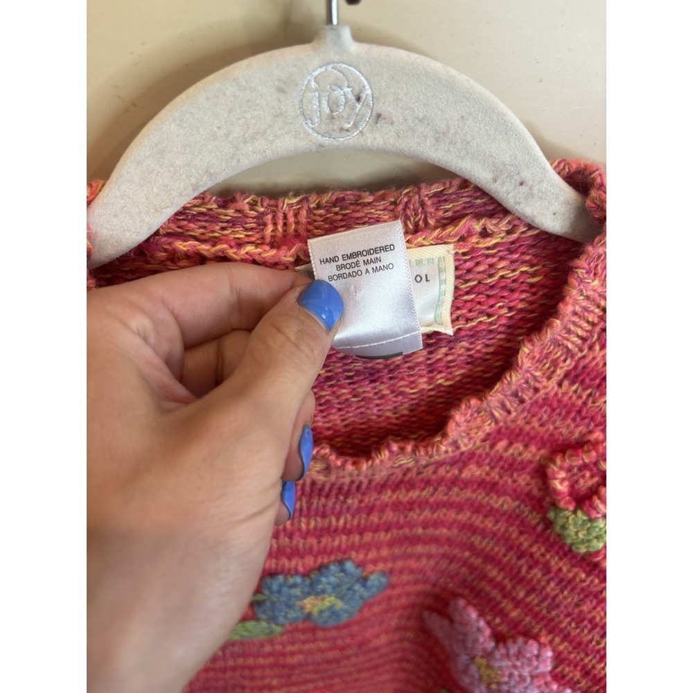 Susan Bristol NWT Embroidered Pink Orange Floral Sweater Small Cotton Striped - Picture 3 of 9